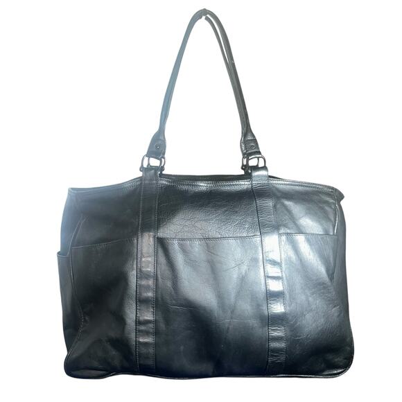 Vera Pelle Black Leather Tote Bag Large Shoulder Weekender Made in Colombia - Picture 1 of 15